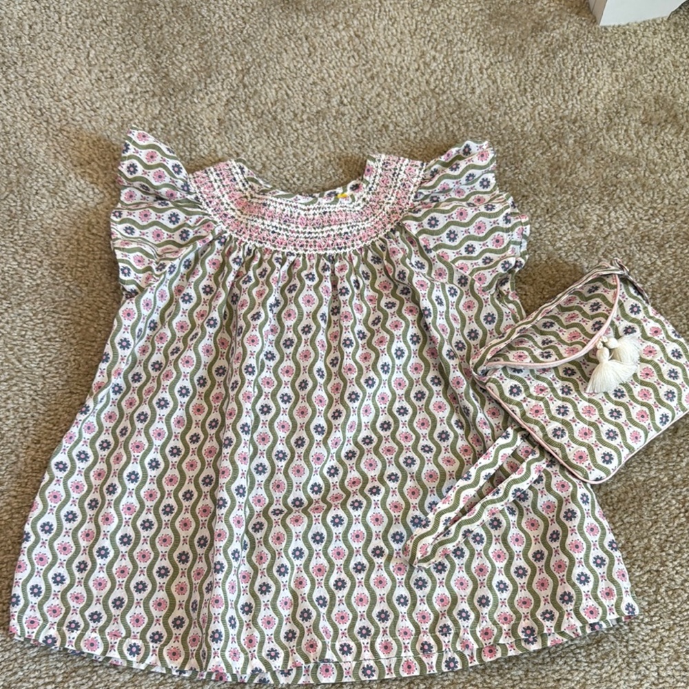 Mini Boden Floral Dress with Pink and Green Accents